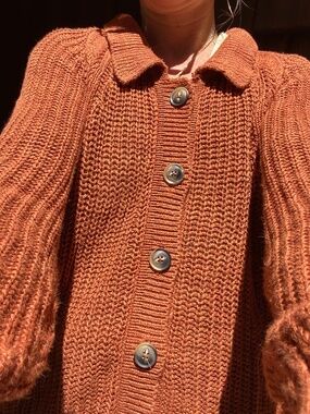 Garnet Hill Maren Linen Organic Cotton Chunky Cable Knit Cardigan Costal Cozy L
